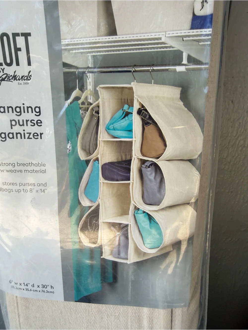 LOFT Cream Hanging Purse Organizer - 9 Pocket Closet Storage